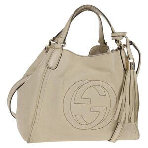 GUCCI Soho Shoulder Bag Leather 2way White Auth ki5995